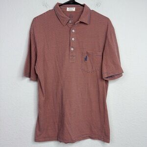 Johnnie-O Shirt Mens M Orange Blue Striped Preppy Academic Golf‎ Athleisure Polo